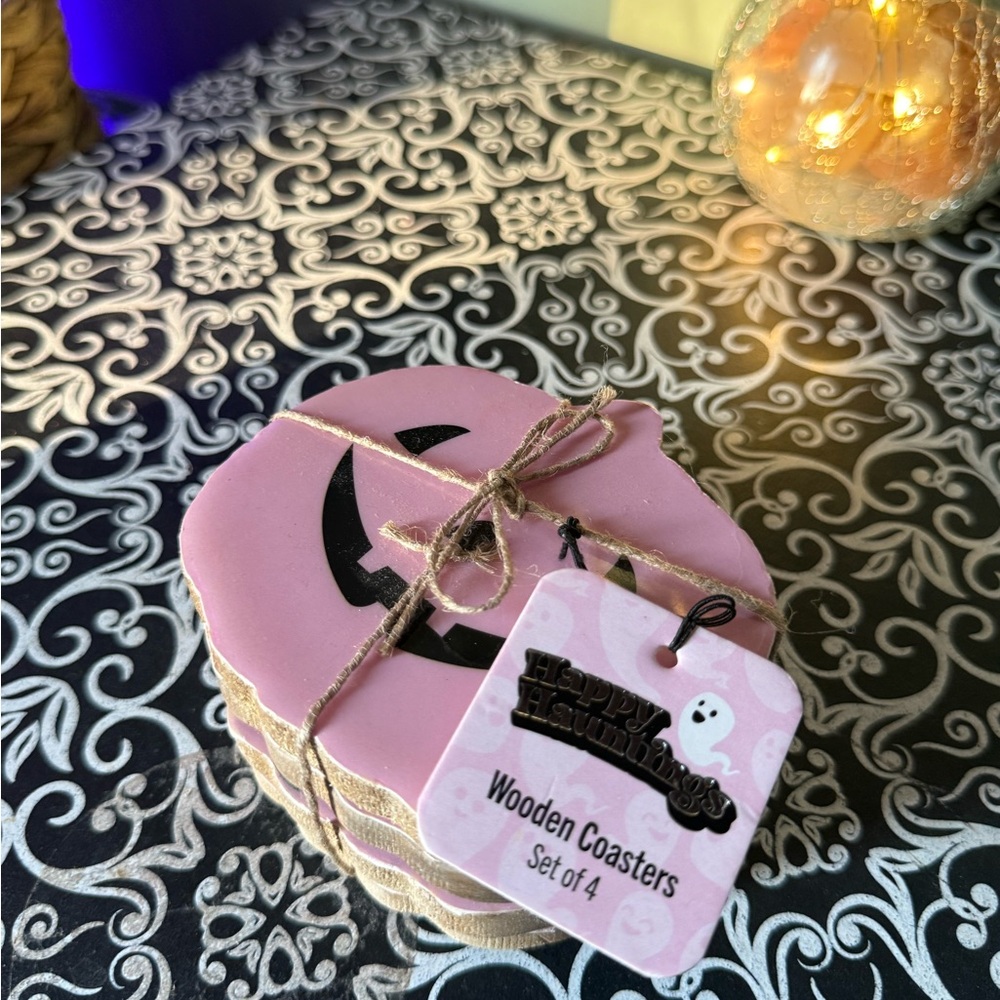 Pink Wooden Coasters Set of 4